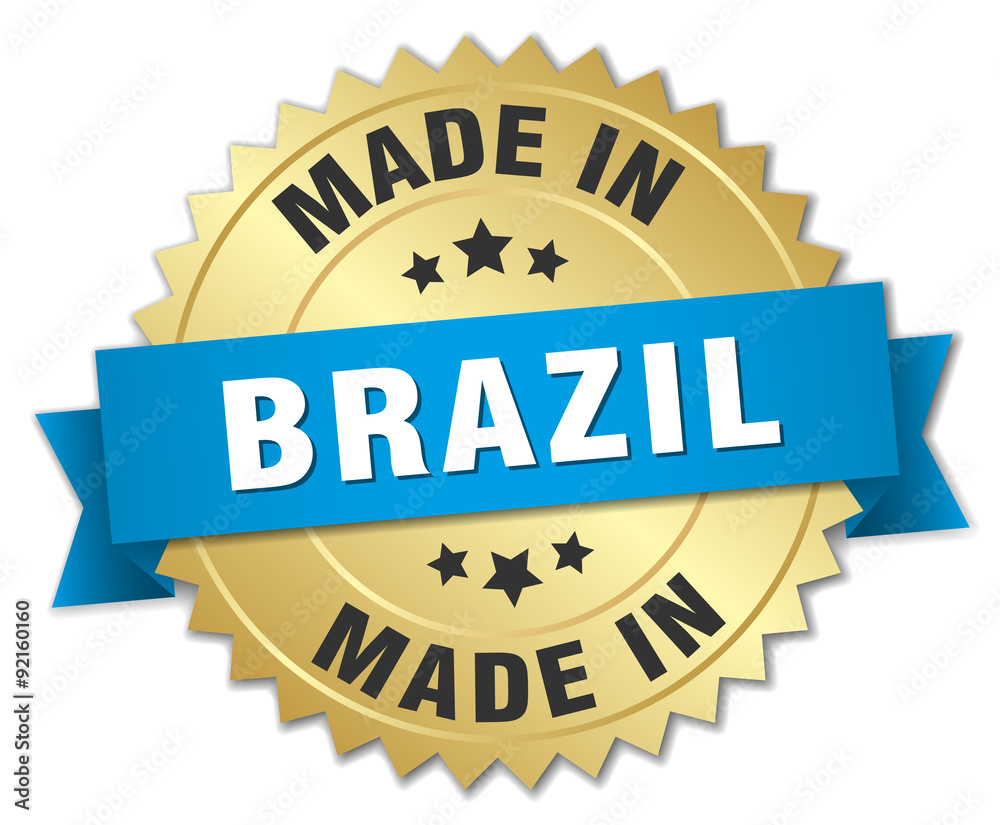 made in Brazil gold badge with blue ribbon made in Brazil gold badge with blue ribbon