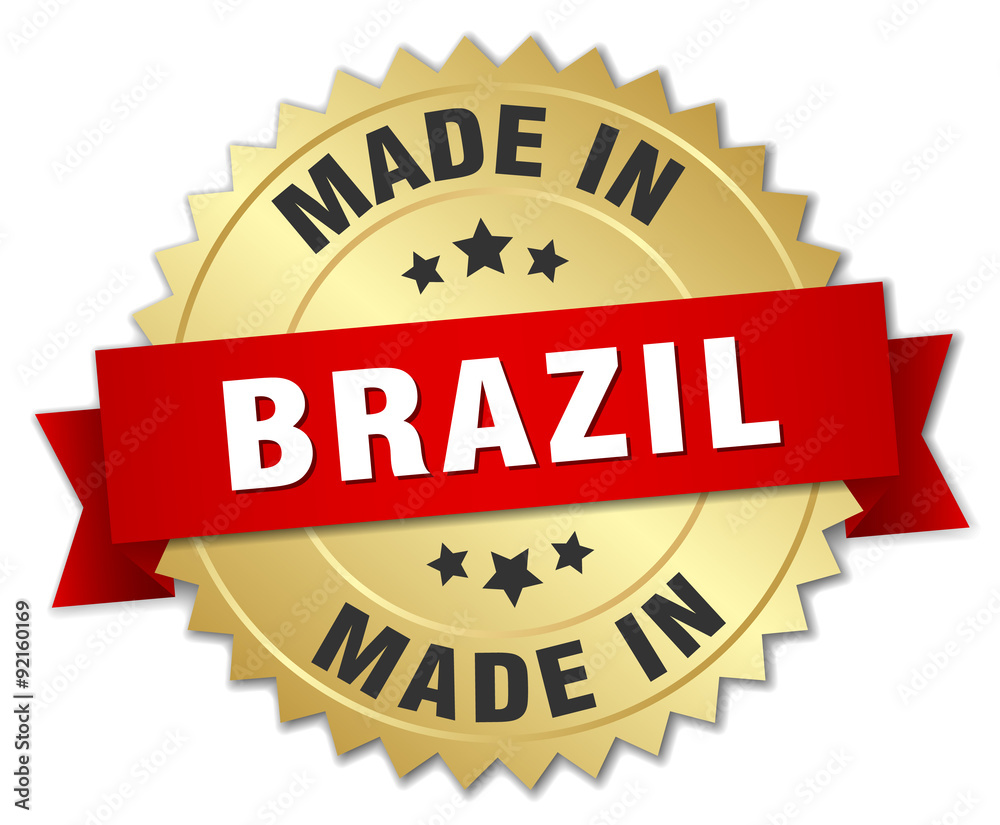 made in Brazil gold badge with red ribbon made in Brazil gold badge with red ribbon