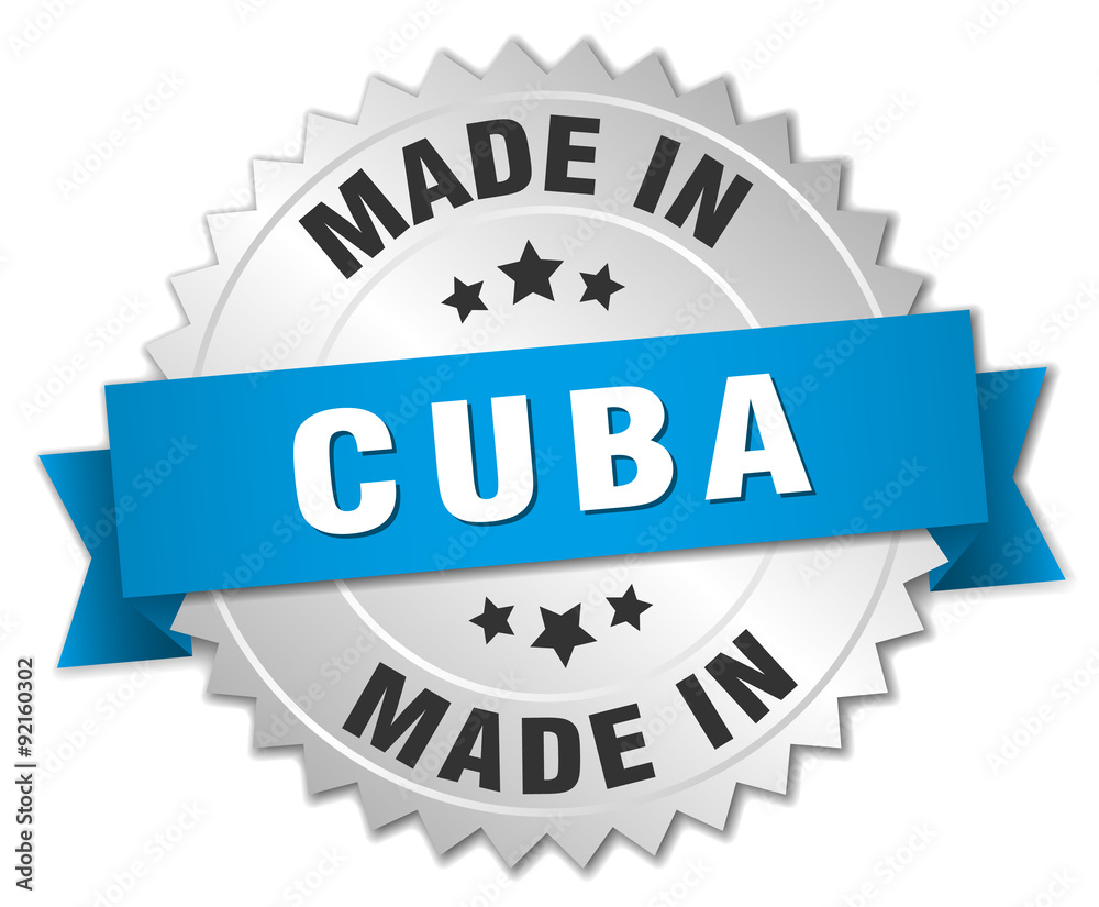 made in Cuba silver badge with blue ribbon made in Cuba silver badge with blue ribbon
