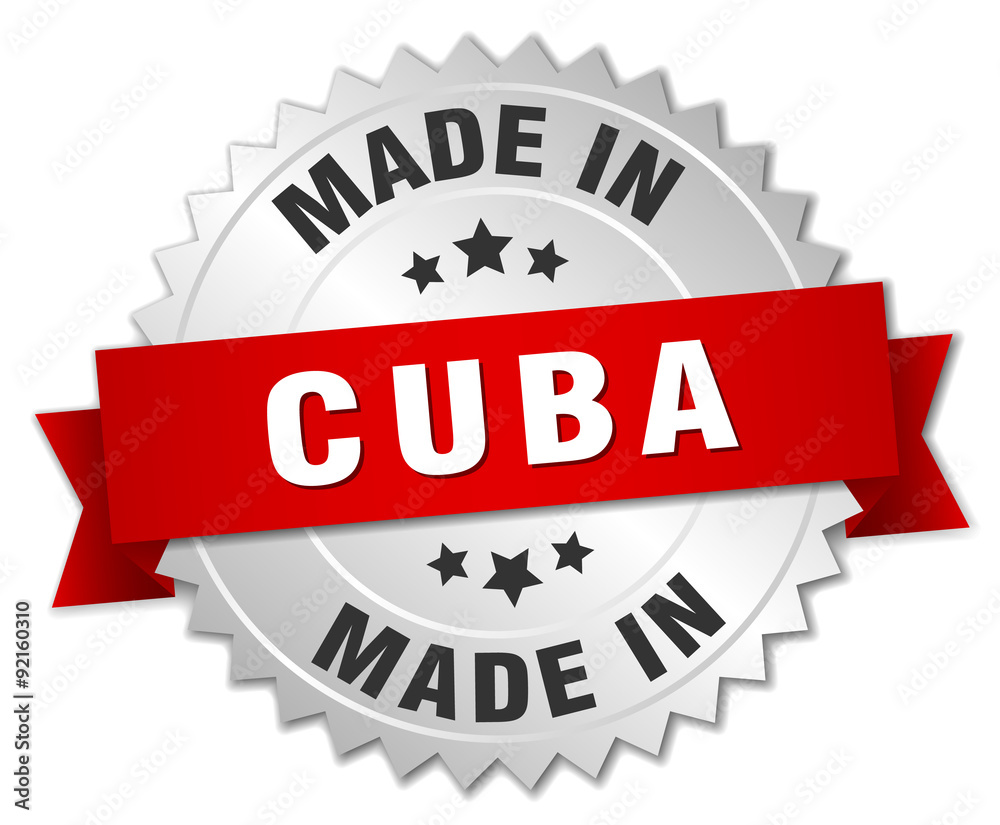 made in Cuba silver badge with red ribbon made in Cuba silver badge with red ribbon
