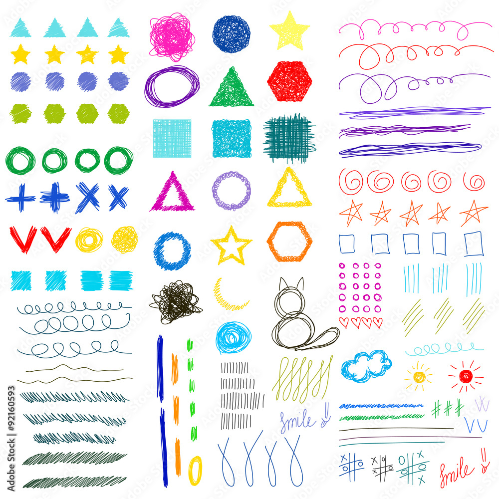 Hand-drawing doodle funny shapes childish set. Hand-drawing doodle funny shapes childish set.