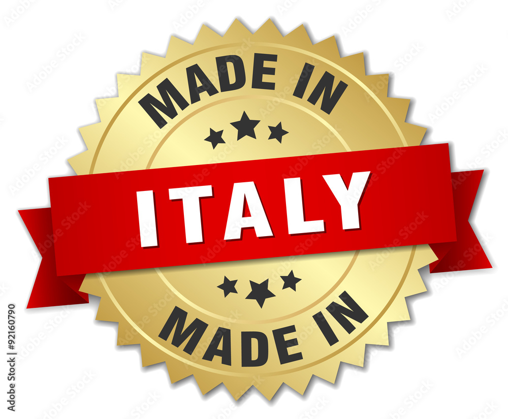 made in Italy gold badge with red ribbon made in Italy gold badge with red ribbon