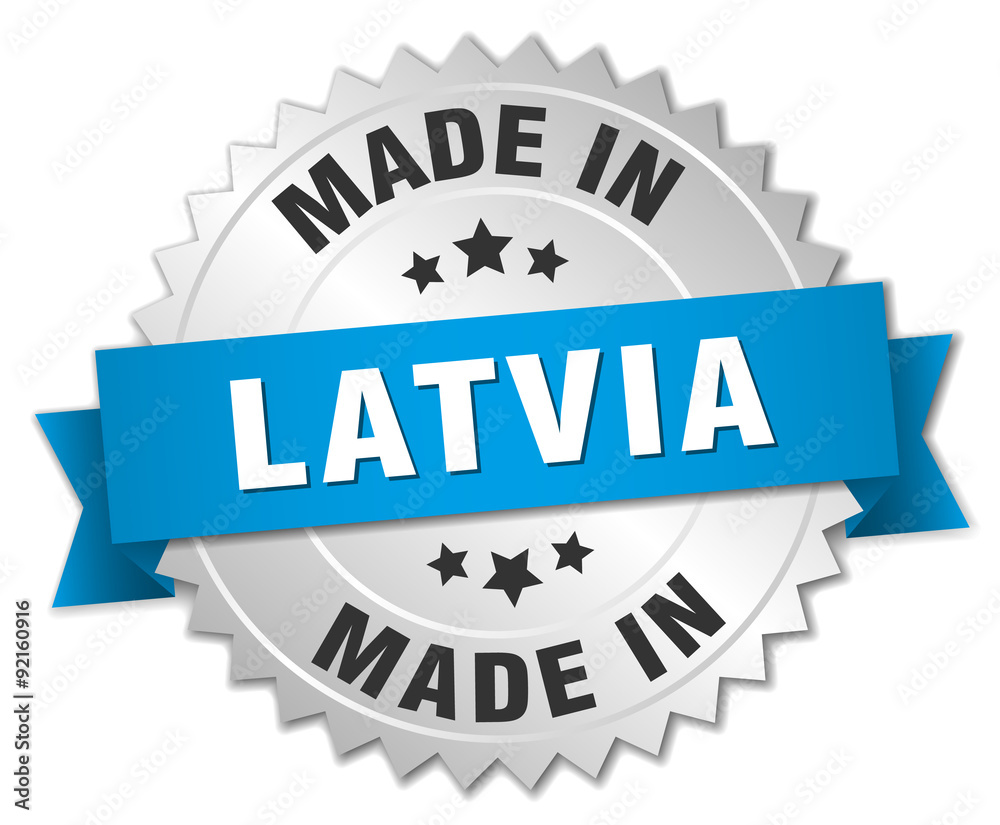 made in Latvia silver badge with blue ribbon made in Latvia silver badge with blue ribbon