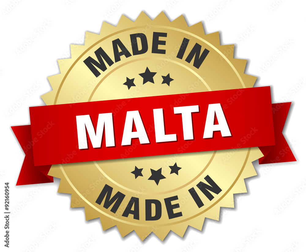 made in Malta gold badge with red ribbon made in Malta gold badge with red ribbon