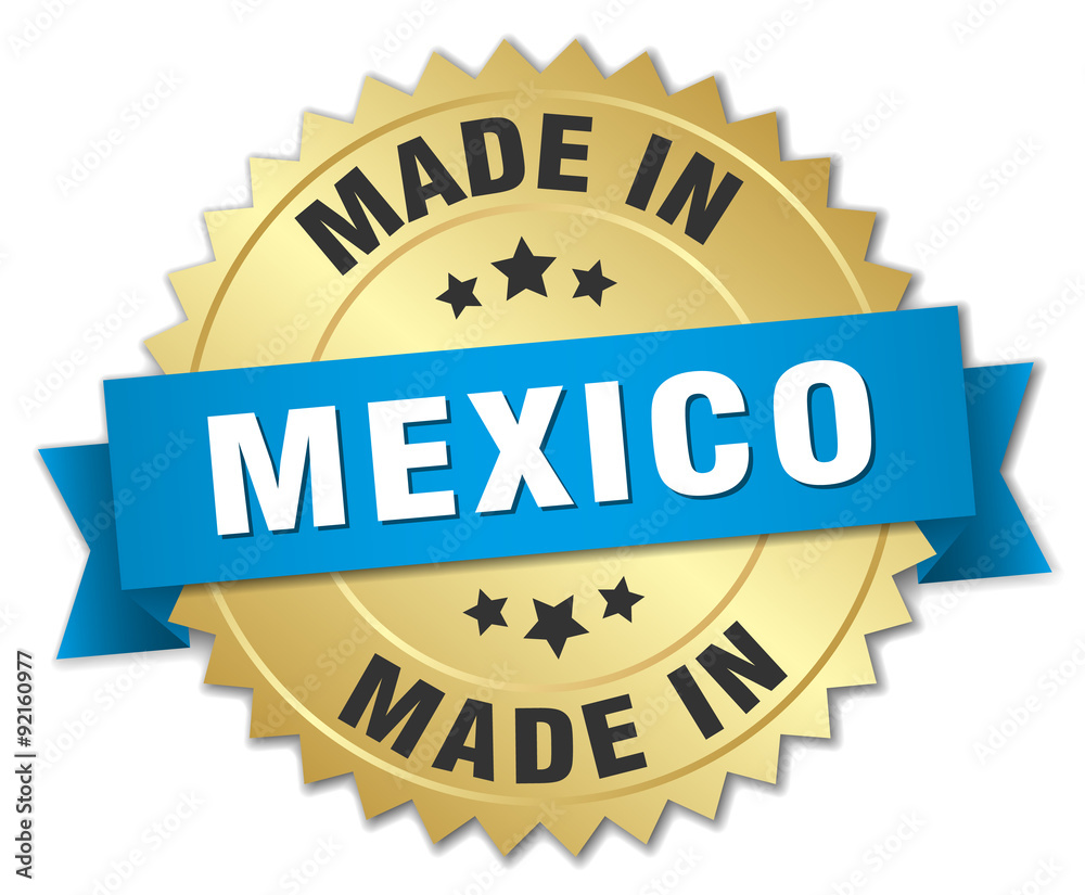 made in Mexico gold badge with blue ribbon made in Mexico gold badge with blue ribbon