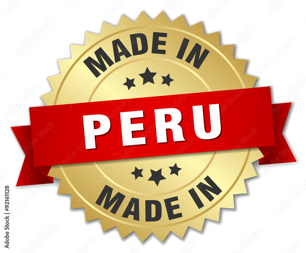 made in Peru gold badge with red ribbon made in Peru gold badge with red ribbon