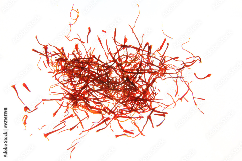 Naklejka premium Safran, freigestellt vor weißem Hintergrund (Crocus sativus)