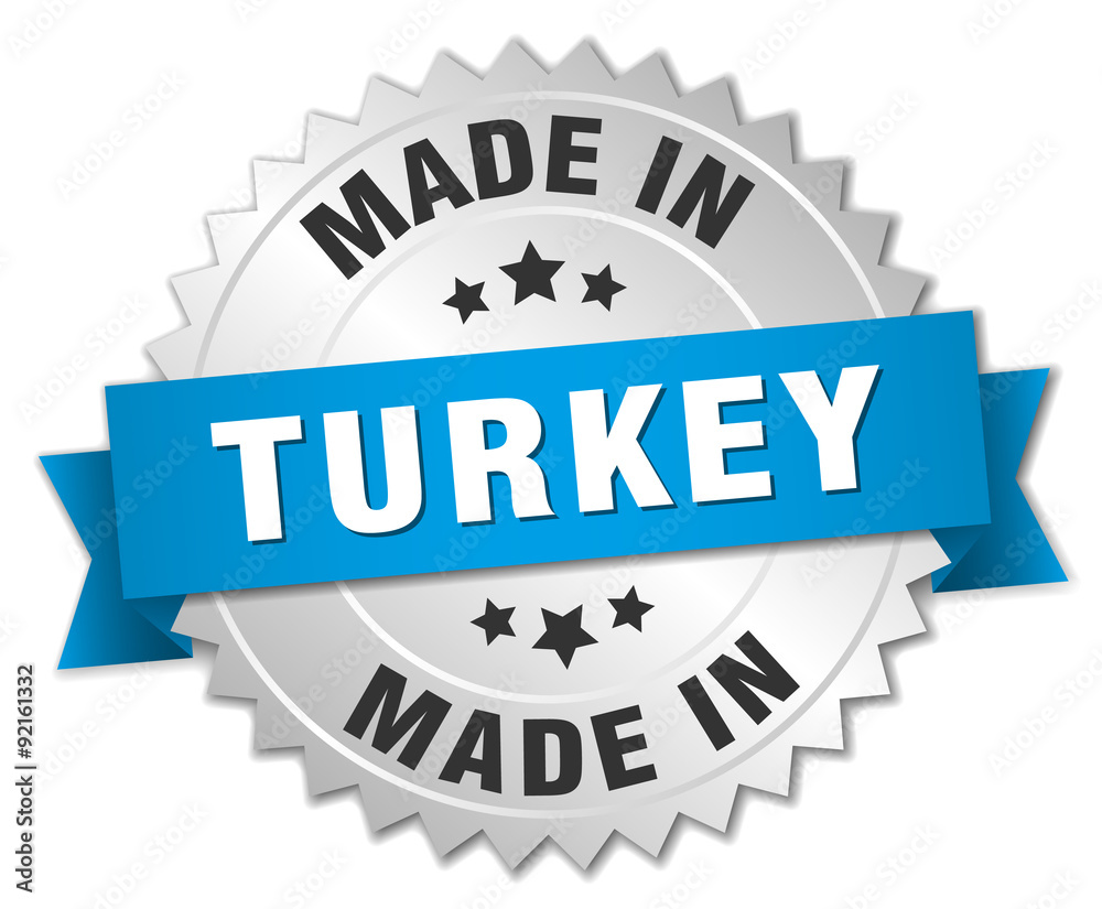 made in Turkey silver badge with blue ribbon made in Turkey silver badge with blue ribbon