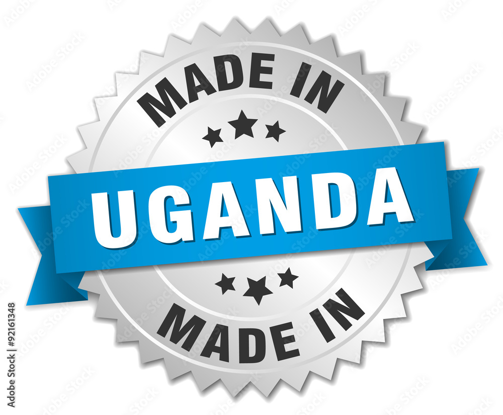 made in Uganda silver badge with blue ribbon made in Uganda silver badge with blue ribbon