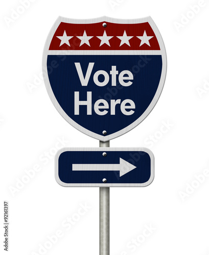 American Vote Here Highway Road Sign