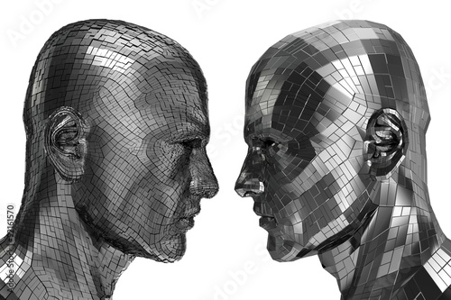 Two Robots in profile looking at each other
