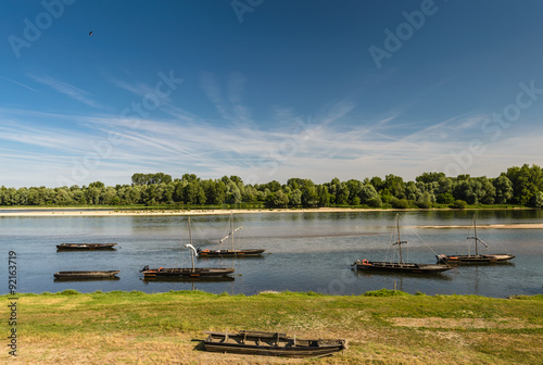 Traditional old boats on a Loire river,France.