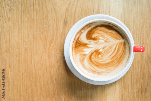 Hot Coffee Art on wood table.