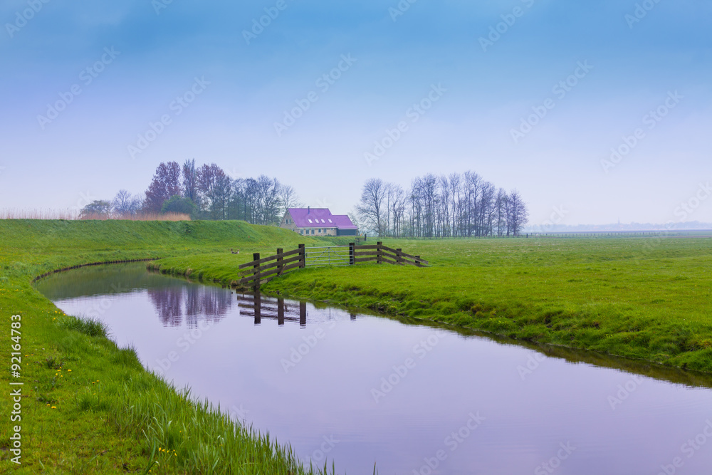 View of the river in green field, Netherlands