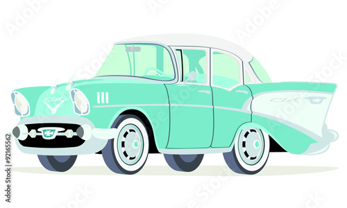 Caricatura Chevrolet BelAir 1957 sedan aguamarina vista frontal y lateral