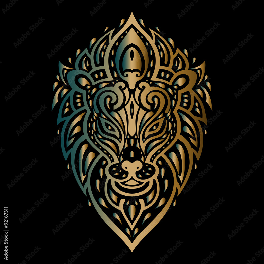 Lions head. Tribal pattern.