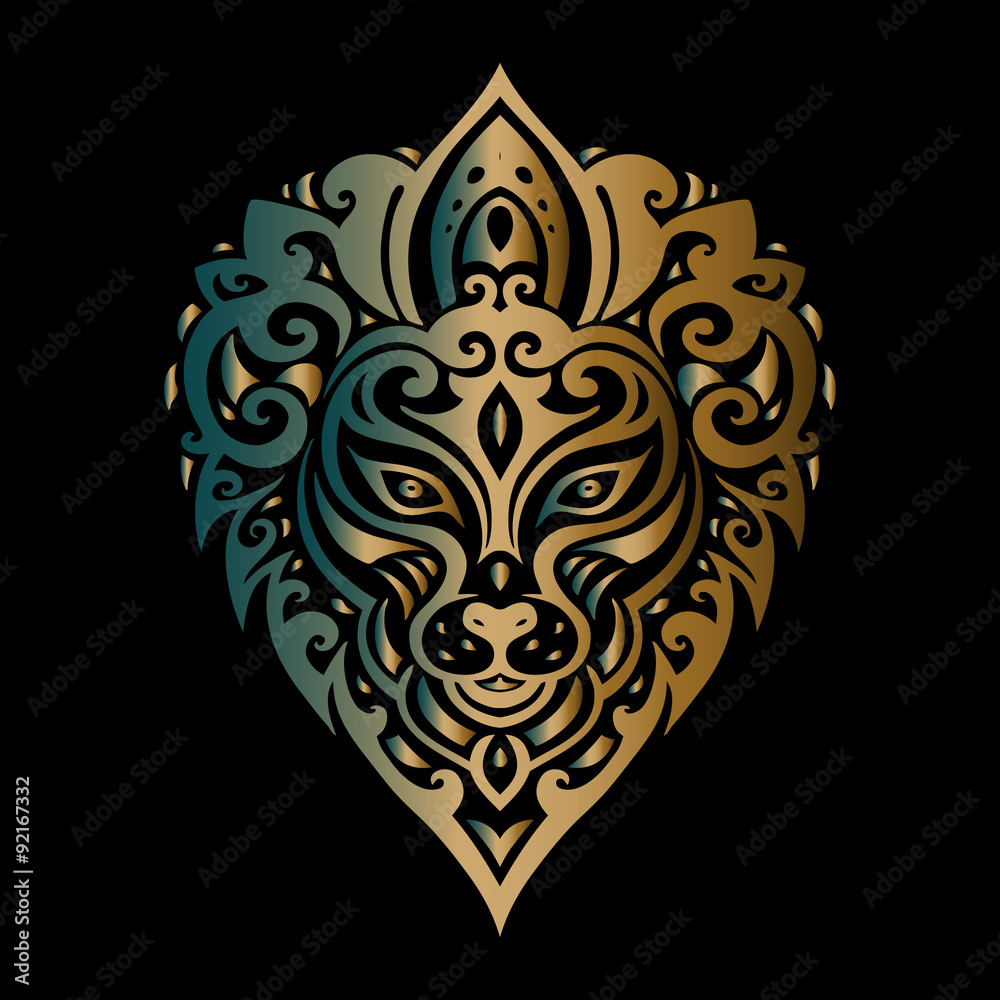 Lions head. Tribal pattern.