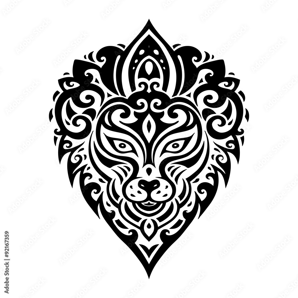 Lions head. Tribal pattern.