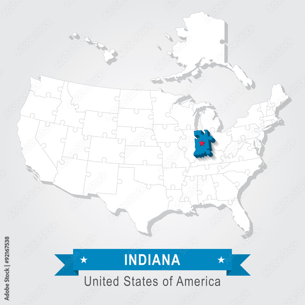 Fototapeta premium Indiana state. USA administrative map.
