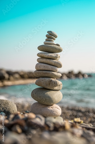 tower of rocks on the beach