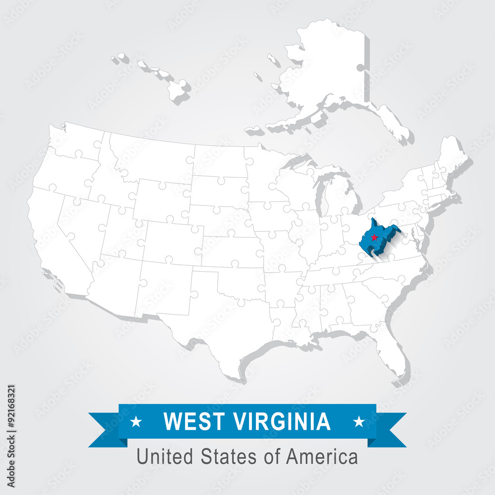 West Virginia state. USA administrative map.