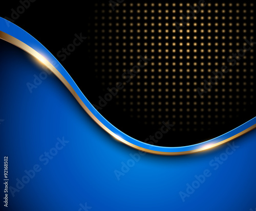 Abstract background blue with gold wave and dotted pattern