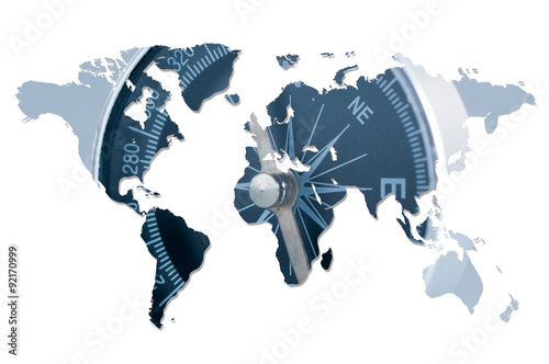 World map. Compas texture. White background.