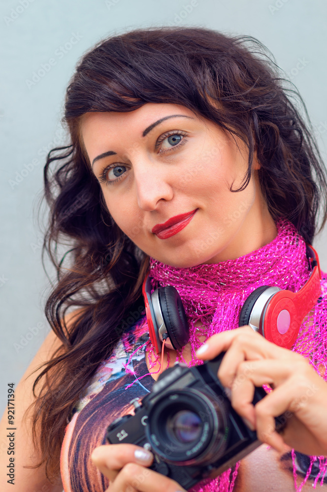 Fototapeta premium Beautiful girl with headphones
