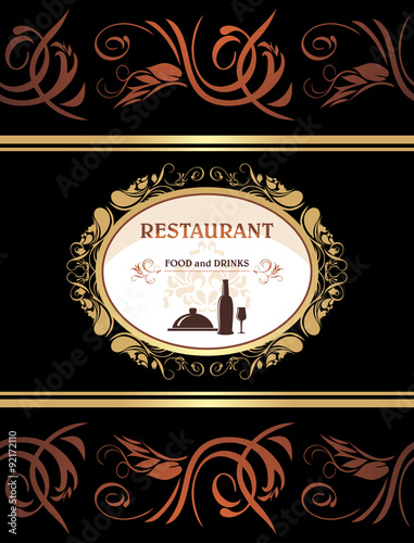 Restaurant menu. Food and drinks. Title page for design