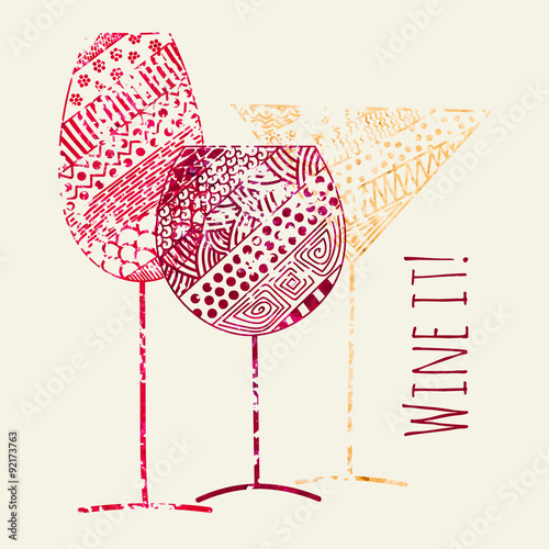 Vector card of wine, vermouth and champagne grunge glasses for restaurant and bar menu design