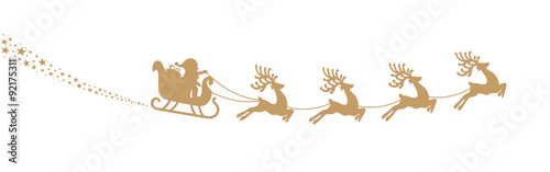 santa sleigh reindeer flying gold silhouette