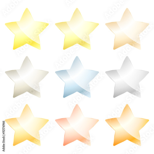 set of vector star of platinum, gold, white gold, silver, bronze, brass, aluminum