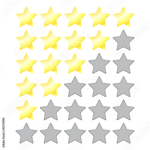 Vector star rating with gold stars and a gray empty recesses for the stars