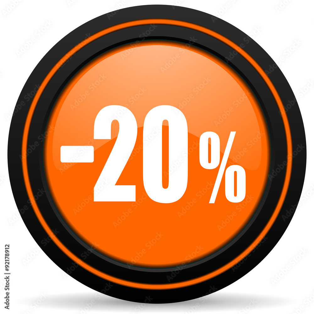 20 percent sale retail orange glossy web icon on white background 20 percent sale retail orange glossy web icon on white background