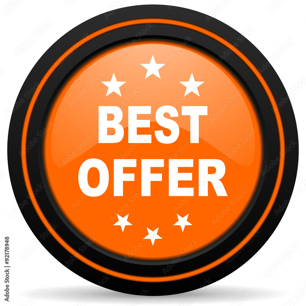 best offer orange glossy web icon on white background best offer orange glossy web icon on white background