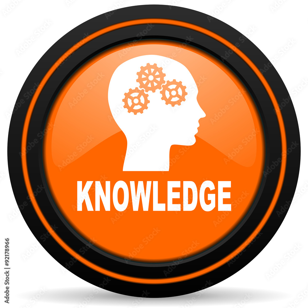 knowledge orange glossy web icon on white background knowledge orange glossy web icon on white background