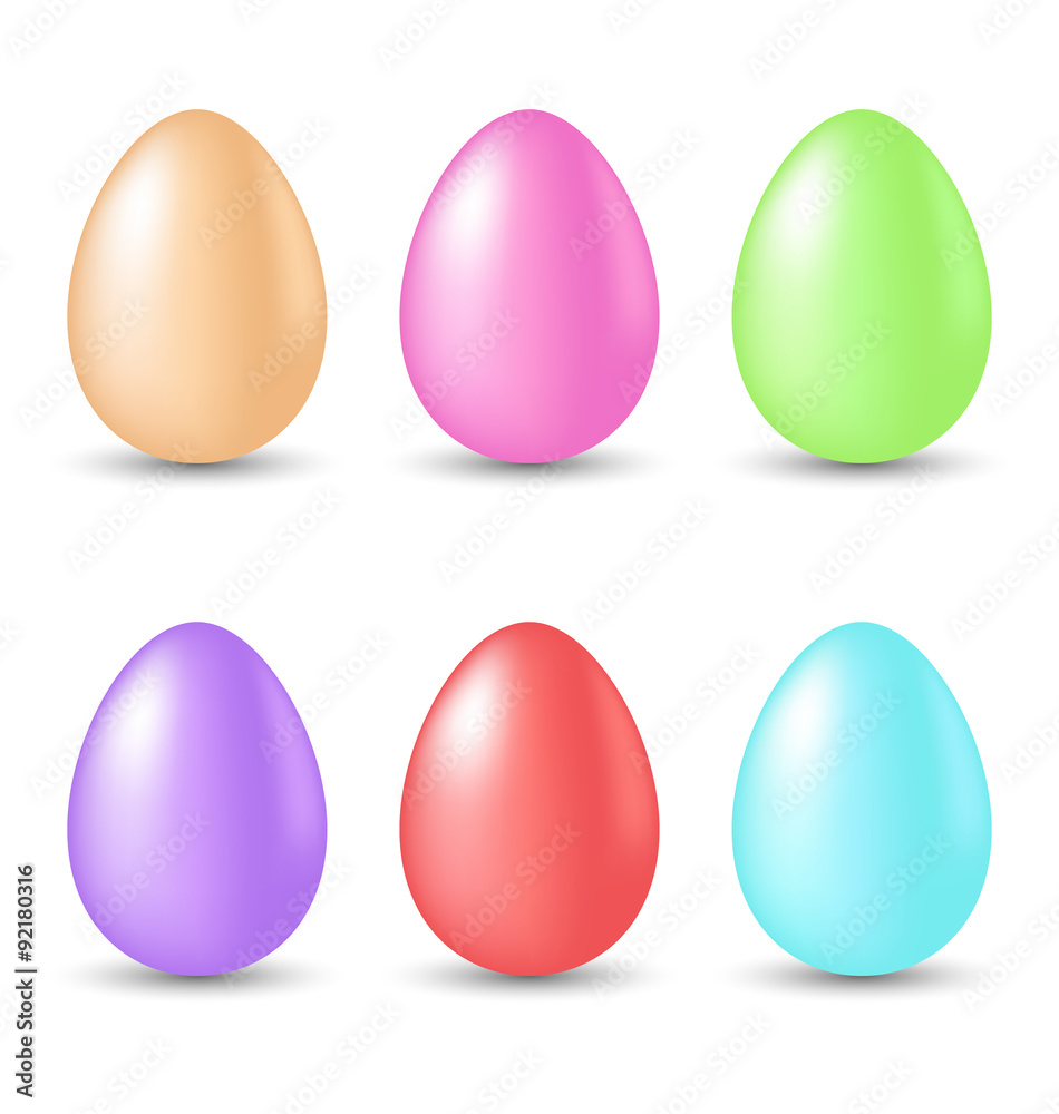 Easter set painted eggs isolated on white background 