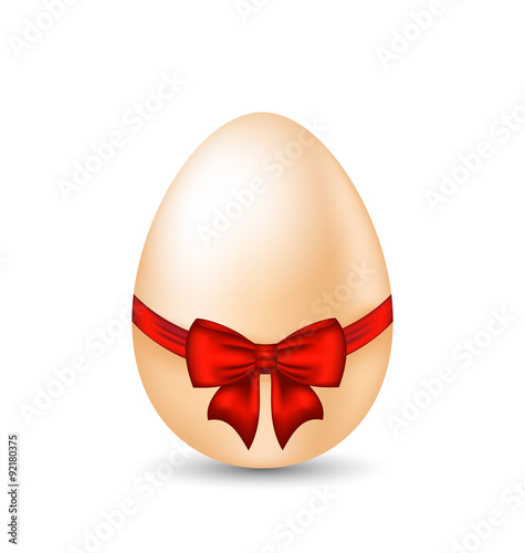 Easter paschal egg with red bow, isolated on white background