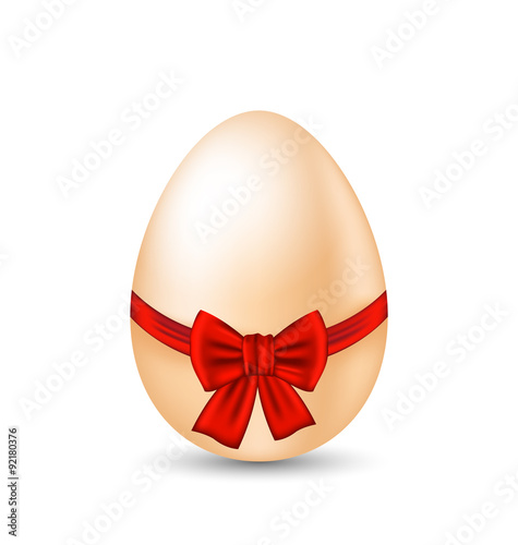 Easter paschal egg with red bow, isolated on white background