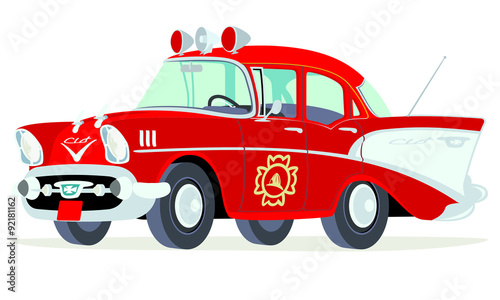 Caricatura Chevrolet BelAir 1957 sedan jefe bomberos vista frontal y lateral