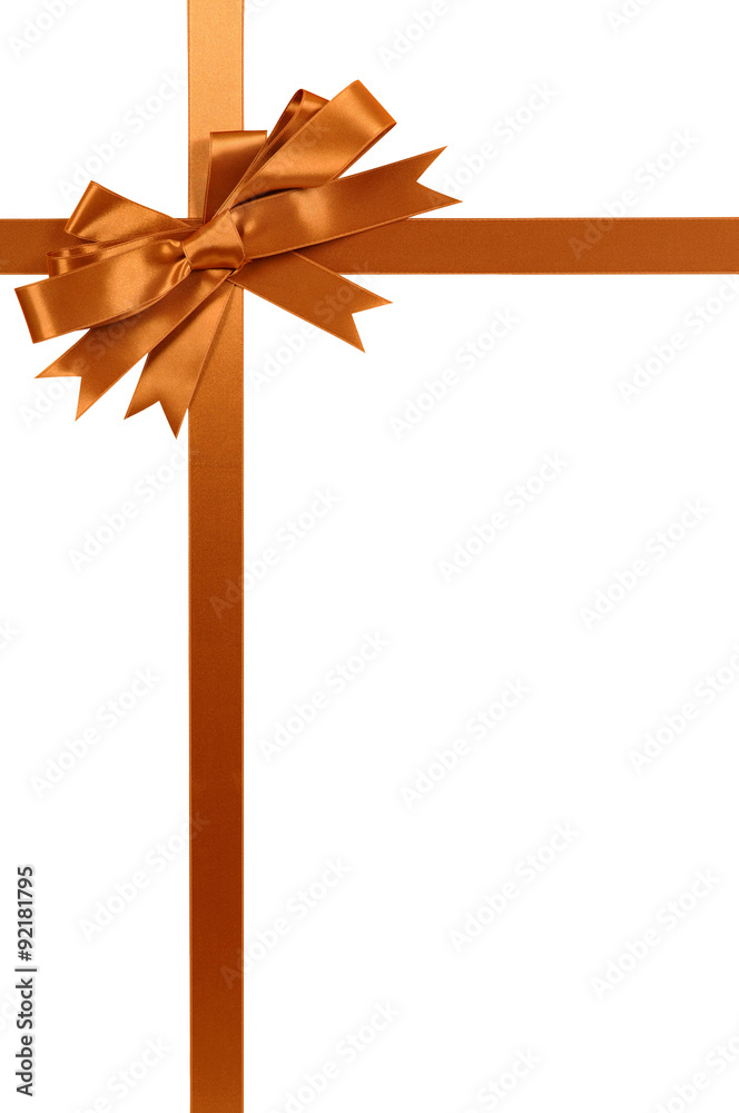 Deep copper gold gift ribbon and bow border frame for birthday or christmas present decoration isolated on white background photo vertical Deep copper gold gift ribbon and bow border frame for birthday or christmas present decoration isolated on white background photo vertical