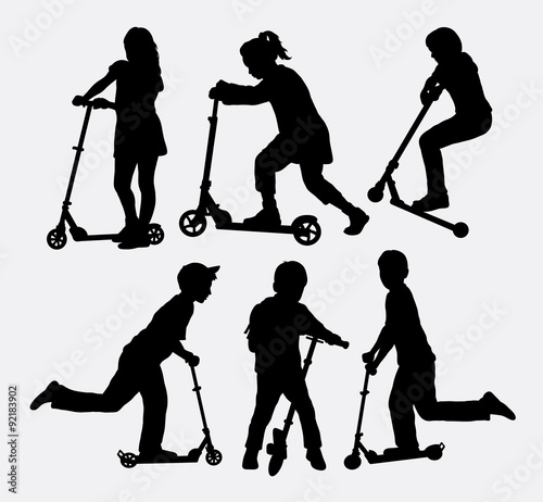 Kid riding scooter toy. Good use for symbol, web icon, logo, mascot, or any design you want. Easy to use.