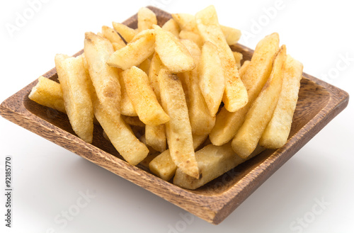 french fries on wood plate