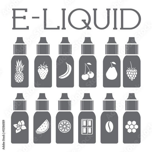 E-Liquid illustration of different flavor. Liquid to vape. The taste of the electronic cigarette