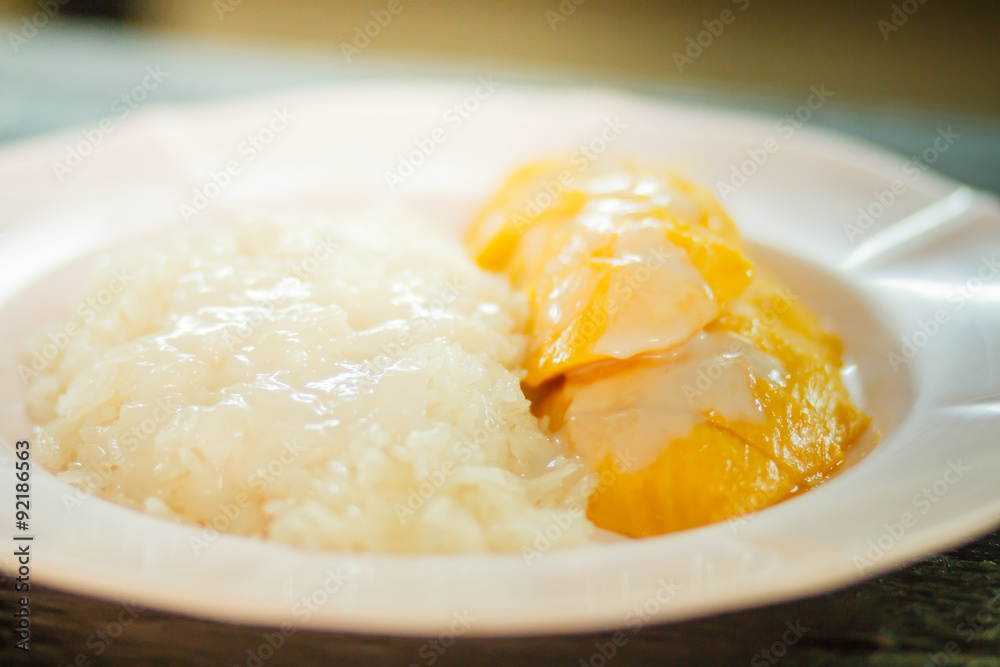 Mango with Sticky Rice Thai sweets food,Selective focus Mango with Sticky Rice Thai sweets food,Selective focus