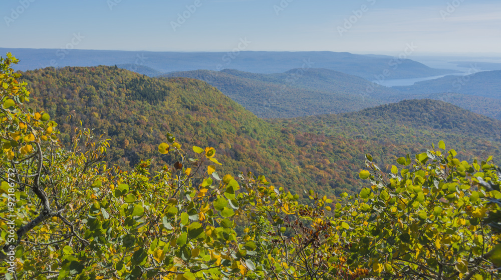 Autumn color in the Hadley Mountain area with the Great Sacandaga Lake in the distance.  
