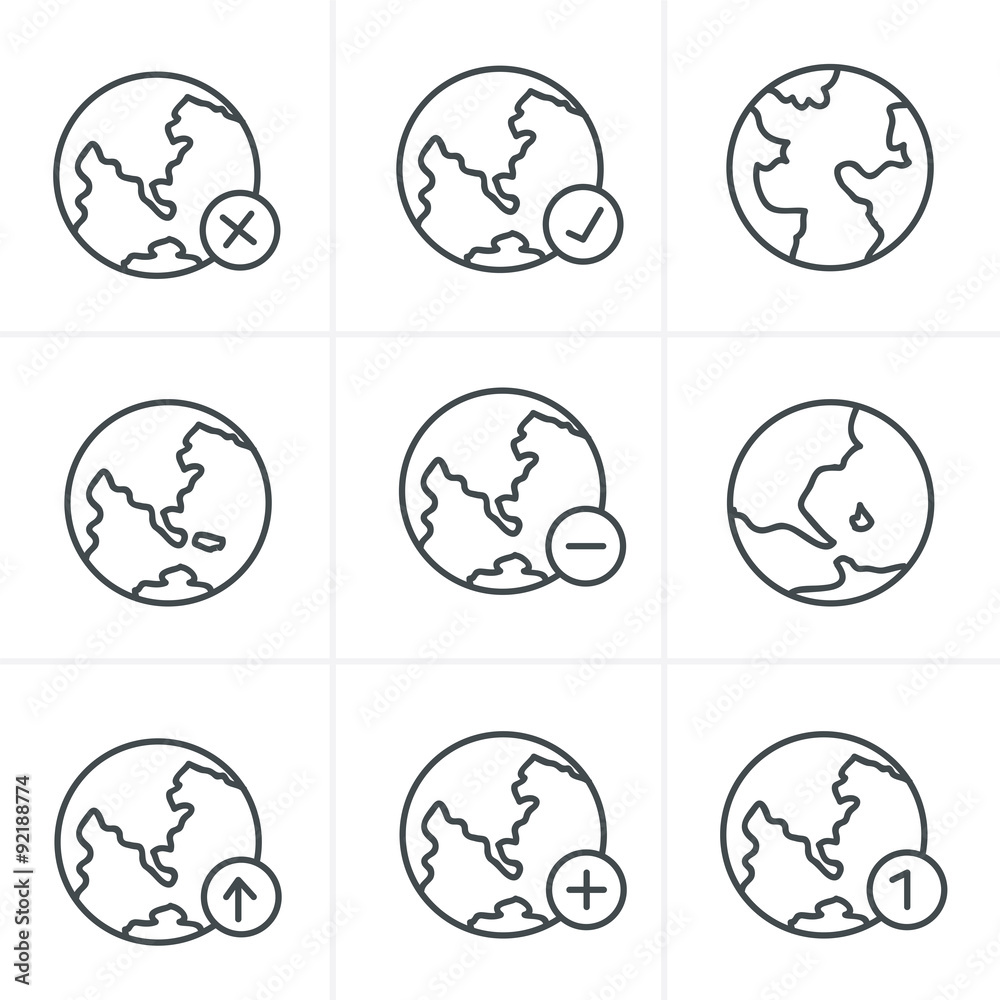 Line Icons Style Earth vector icons set