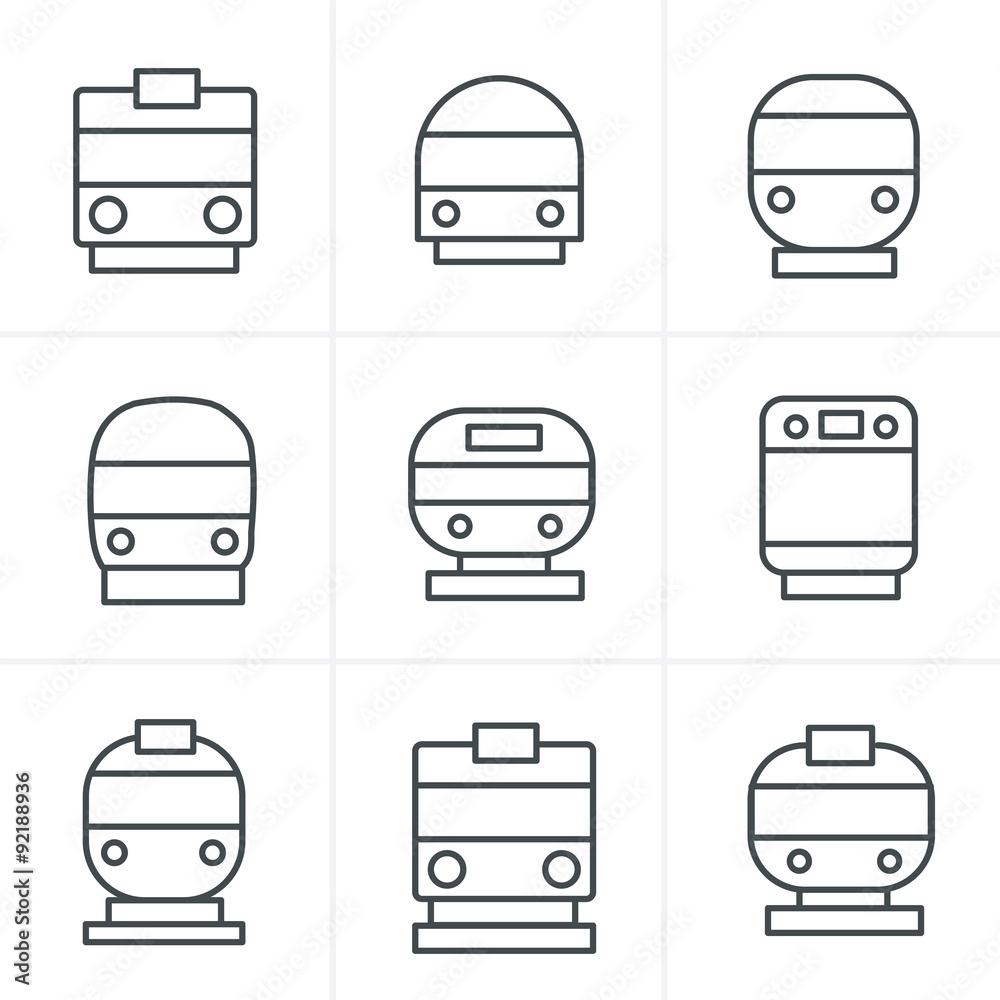 Line Icons Style Set of transport icons - Train and Tram, vector Line Icons Style Set of transport icons - Train and Tram, vector