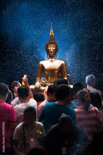 NONGKHAI THAILAND APRIL 13: Songkran Festival, The people pour water to statue of Luang Pho Phra Sai with respect to faith on April 13, 2014 in Nongkhai Thailand.