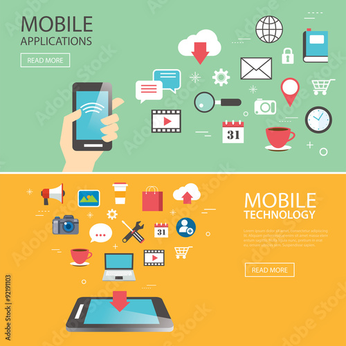 mobile application technology banner template flat design